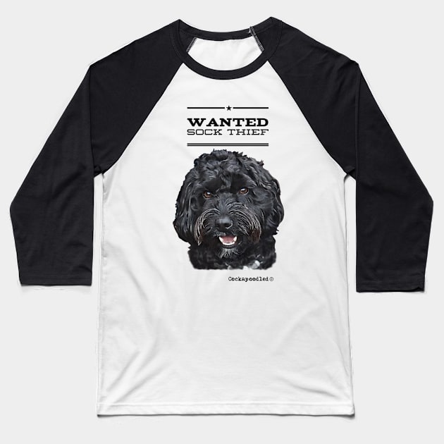 Cockapoo / Doodle Dog Sock Thief Baseball T-Shirt by WoofnDoodle 